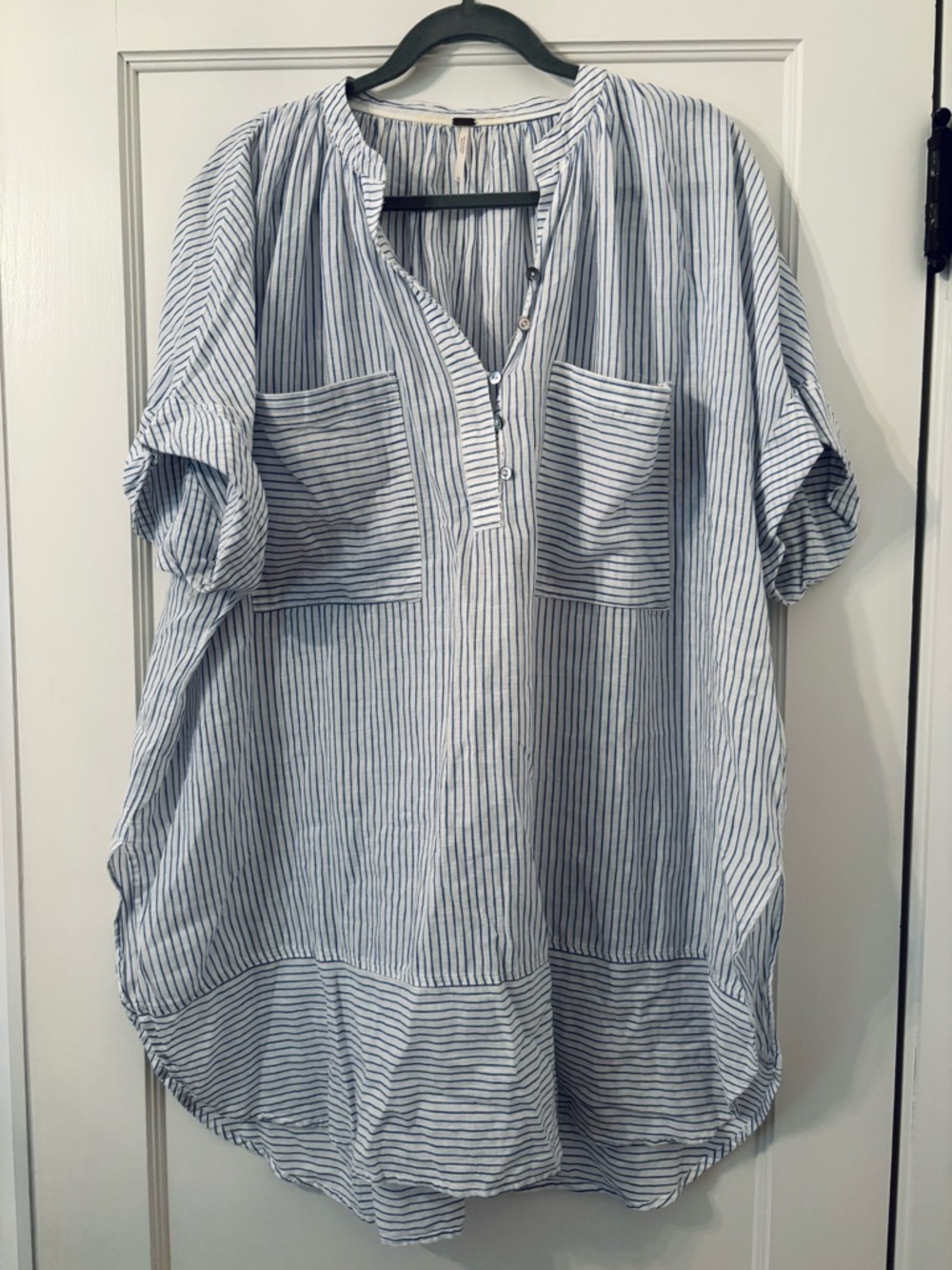 Free People Blue and White Striped Button-Front Tunic